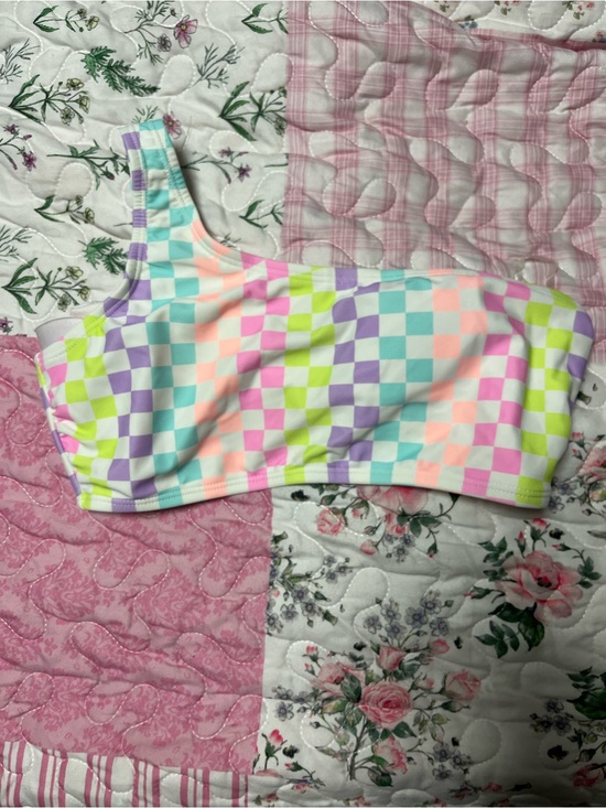 belk Other - belk Pastel Checkerboard One-Shoulder Bikini Top - Pink, Purple, Aqua, Lime